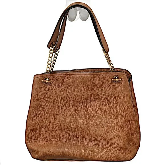 Tory Burch Chelsea Slouchy Leather Tote Bag – Brown Tan Shoulder Purse Gold Tone - Picture 4 of 8